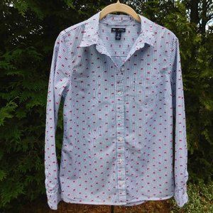 Gap Pinstripe Buttondown top with Knotted-Thread Bow Accents